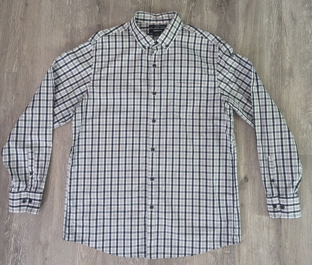 EUC Mens CLAIBORNE 80's 2-PLY Long Sleeve Plaid Shirt ~ Size Large ~ 100% Cotton